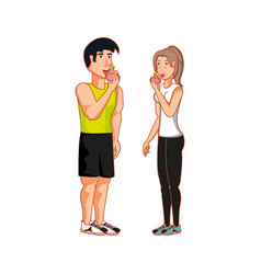 Young Athletic Couple Eating Apple