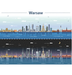 Warsaw City Skyline At Day And Night