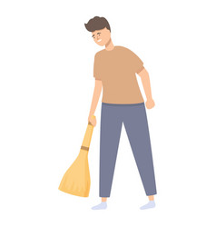 Man With Sweeping Broom Icon Cartoon