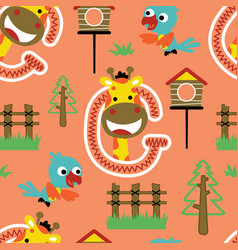 Seamless Pattern Of Giraffe And Bird Cartoon Zoo