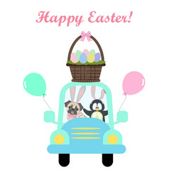 Easter Pug And Penguin In Car Cute Animal