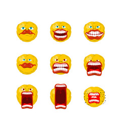 Emoticon Set Open Mouth And Teeth Crazy Emoji