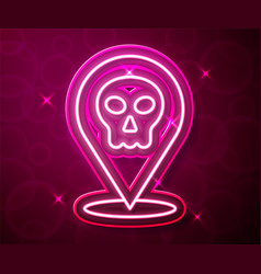 Glowing Neon Line Skull Icon Isolated On Red