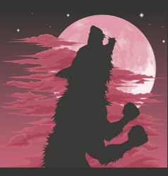 Werewolf Silhouette Howling At Moon