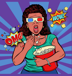 Woman In 3d Glasses Watching A Scary Movie