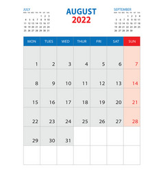 Calendar 2022 Template -august 2022 Year