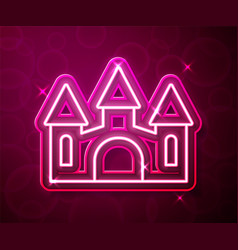 Glowing Neon Line Castle Icon Isolated On Red