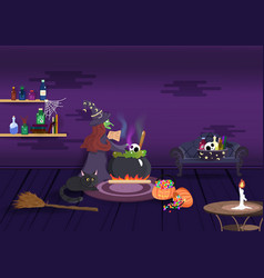 Halloween Night Witch Magic Cooking Interior Room