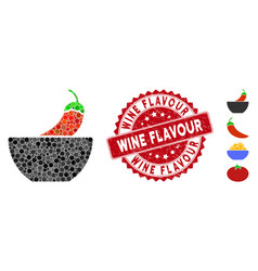 Mosaic Spicy Food Icon With Scratched Wine Flavour