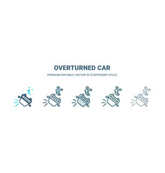 Overturned Car Icon In 5 Different Style Outline