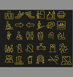 Set Of Gold Wayfinding Icons Isolated On Black