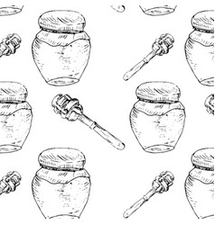 Hand Drawn Sketch Of Honey Jar And Spoon Pattern