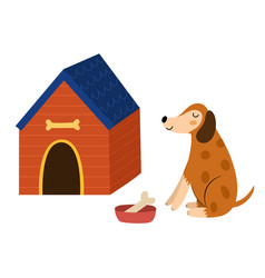 Cute Dog And A Kennel In Cartoon Style Funny Pet