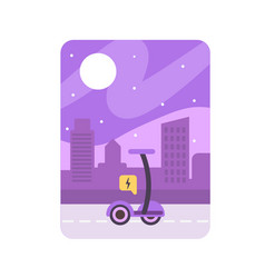 Electric Scooter In Modern City Moon Sky Color 2d