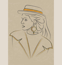 Elegant Woman In Hat Line Drawing Poster