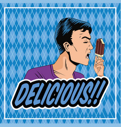 Man Profile Eating Ice Cream In Stick Pop Art