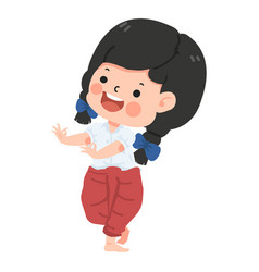 Kid Cartoon Girl Student Thai Dance