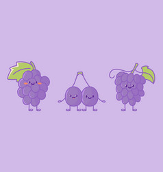 Set Of Kawaii Grape Characters