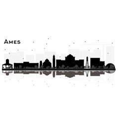 Ames Iowa Skyline Black And White Silhouette