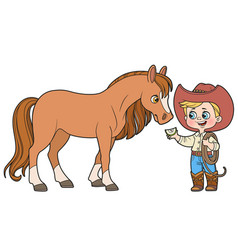 Cute Cartoon Boy Cowboy In Hat Holding Lasso Feed