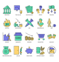 Economic Crisis Icon Set In Line Style