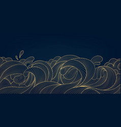 Golden Ocean Waves Pattern Japanese Style