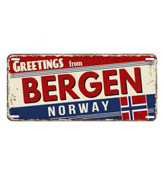 Greetings From Bergen Vintage Rusty Metal Plate