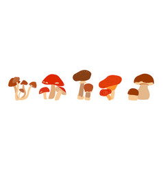 Set With Mushrooms On White Background Happy