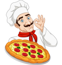 Cartoon Chef Man Holding A Pizza