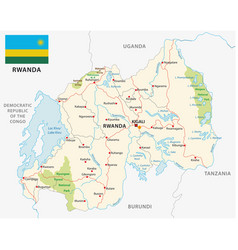 Rwanda Road And National Park Map With Flag