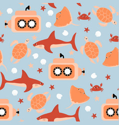 Seamless Pattern With Shark Submarine