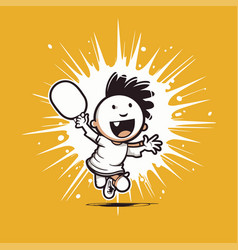 Cartoon Boy Playing Tennis On A Yellow Background