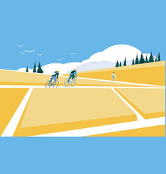 Cyclists Among A Blooming Yellow Field Minimalist