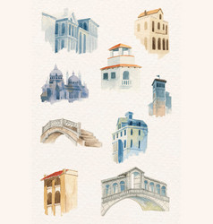 Old European Architectural Building Watercolor