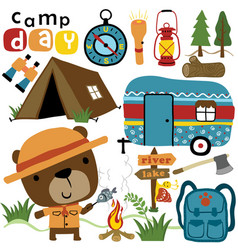 Cartoon Of Camping Elements With Cute Bear