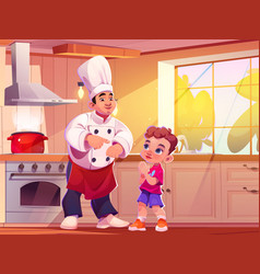 Chef Teaching Boy To Cook In Kitchen