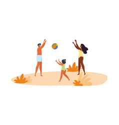 Happy Young Family Playing Volleyball On Beach