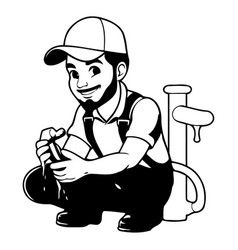 Plumber With Wrench In Hand Cartoon Character