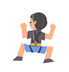 Cute Boy Rock Climber Character Back View Kid