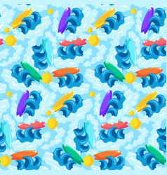 Surfing Adventure Cartoon Seamless Pattern