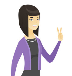 Asian Business Woman Showing Victory Gesture