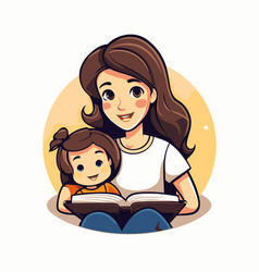 Mother And Daughter Reading A Book In Cartoon