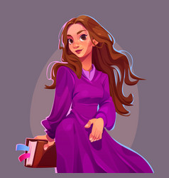 Attractive Girl In Purple Dress With Book