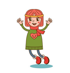 Cute Hippie Happy Little Girl In Winter Sweater