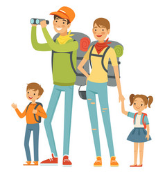 Tourist Parents And Kids On Family Outdoor Trip