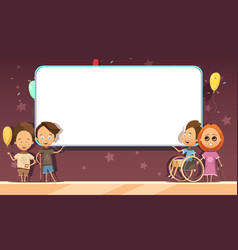 Disabled Kids With Banner Cartoon Design