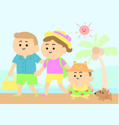 Happy Family Go To The Beach