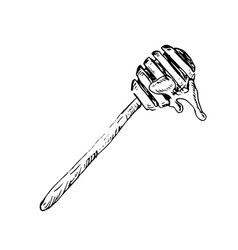 Hand Drawn Sketch Of Honey Element - Wooden Spoon