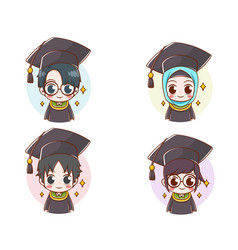 Set Of Graduation Students Cartoon Character