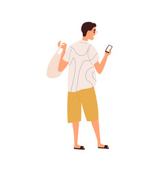 Man Walking And Holding Mobile Phone Person Using